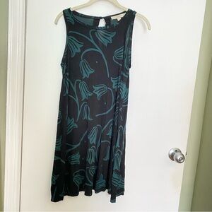 LOFT Blue Green Sleeveless Scoop Neck Sundress Rayon Floral Flower Swing Dress